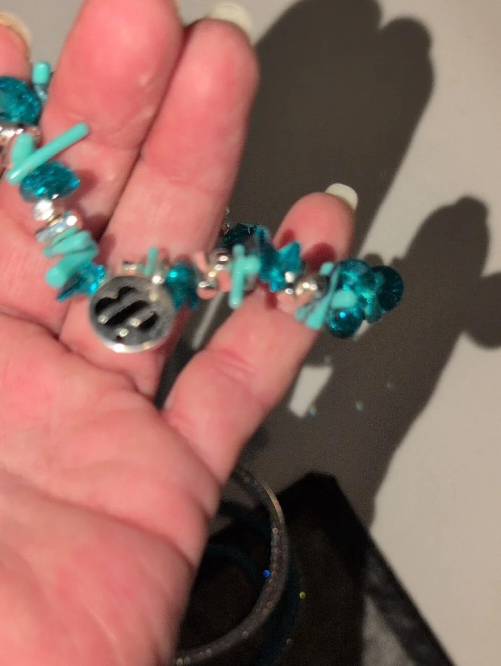 Turquoise Beaded, SilveToned Bracelet & Crystal & Beaded Wrapped Bracelet Set